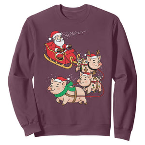Santa Pig Sleigh Crew Sweatshirt Funny Christmas Pig Lover Gift TS12 Maroon Print Your Wear