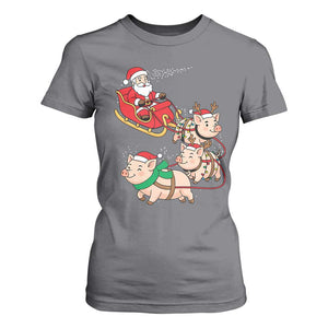 Santa Pig Sleigh Crew T Shirt For Women Funny Christmas Pig Lover Gift TS12 Charcoal Print Your Wear