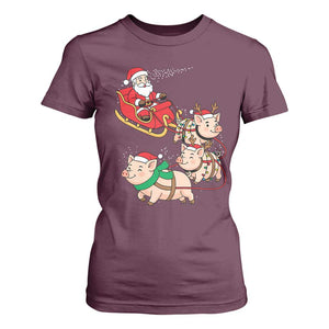 Santa Pig Sleigh Crew T Shirt For Women Funny Christmas Pig Lover Gift TS12 Maroon Print Your Wear