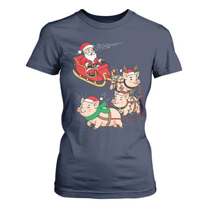 Santa Pig Sleigh Crew T Shirt For Women Funny Christmas Pig Lover Gift TS12 Navy Print Your Wear