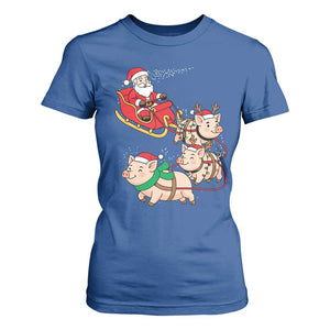 Santa Pig Sleigh Crew T Shirt For Women Funny Christmas Pig Lover Gift TS12 Royal Blue Print Your Wear