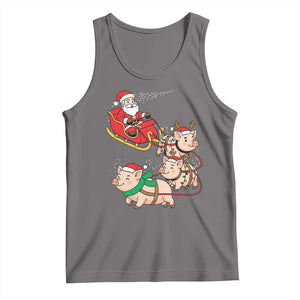 Santa Pig Sleigh Crew Tank Top Funny Christmas Pig Lover Gift TS12 Deep Heather Print Your Wear