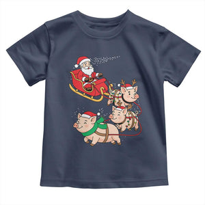 Santa Pig Sleigh Crew Toddler T Shirt Funny Christmas Pig Lover Gift TS12 Navy Print Your Wear