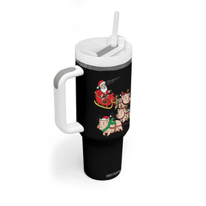 Santa Pig Sleigh Crew Tumbler With Handle Funny Christmas Pig Lover Gift TS12 Print Your Wear