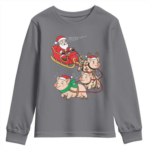 Santa Pig Sleigh Crew Youth Sweatshirt Funny Christmas Pig Lover Gift TS12 Charcoal Print Your Wear