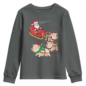 Santa Pig Sleigh Crew Youth Sweatshirt Funny Christmas Pig Lover Gift TS12 Dark Heather Print Your Wear