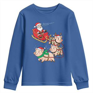 Santa Pig Sleigh Crew Youth Sweatshirt Funny Christmas Pig Lover Gift TS12 Royal Blue Print Your Wear