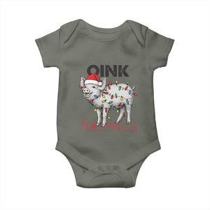 Oink The Halls Baby Onesie Funny Christmas Pig Lover Gift TS12 Military Green Print Your Wear