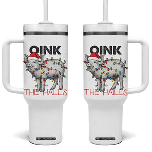 Oink The Halls Tumbler With Handle Funny Christmas Pig Lover Gift TS12 One Size: 40 oz White Print Your Wear