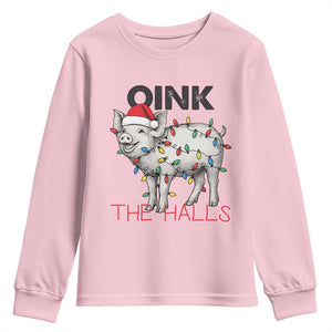 Oink The Halls Youth Sweatshirt Funny Christmas Pig Lover Gift TS12 Light Pink Print Your Wear
