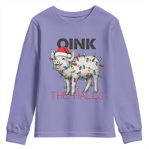 Oink The Halls Youth Sweatshirt Funny Christmas Pig Lover Gift TS12 Violet Print Your Wear