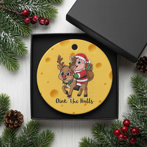 Oink The Halls Ceramic Ornament Pig Christmas Farm Life Gift TS12 1pc Yellow Cheese Print Your Wear