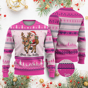 Oink The Halls Ugly Christmas Sweater Pig Xmas Farm Life Gift TS12 Hot Pink Print Your Wear