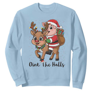 Oink The Halls Sweatshirt Pig Christmas Farm Life Gift TS12 Light Blue Print Your Wear
