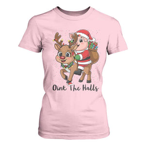 Oink The Halls T Shirt For Women Pig Christmas Farm Life Gift TS12 Light Pink Print Your Wear