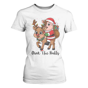Oink The Halls T Shirt For Women Pig Christmas Farm Life Gift TS12 White Print Your Wear