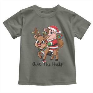 Oink The Halls Toddler T Shirt Pig Christmas Farm Life Gift TS12 Military Green Print Your Wear