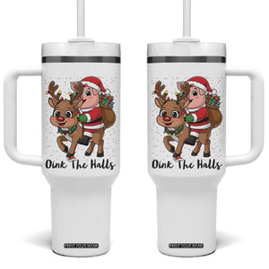 Oink The Halls Tumbler With Handle Pig Christmas Farm Life Gift TS12 One Size: 40 oz White Print Your Wear