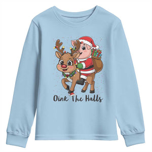 Oink The Halls Youth Sweatshirt Pig Christmas Farm Life Gift TS12 Light Blue Print Your Wear