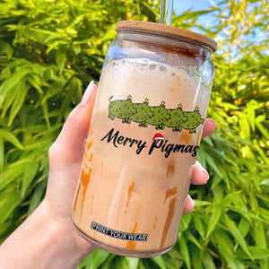 Merry Pigmas Glass Can Holiday Gift For Pig Lovers TS12 White Print Your Wear