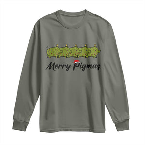 Merry Pigmas Long Sleeve Shirt Holiday Gift For Pig Lovers TS12 Military Green Print Your Wear