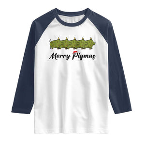 Merry Pigmas Raglan Shirt Holiday Gift For Pig Lovers TS12 White Navy Print Your Wear