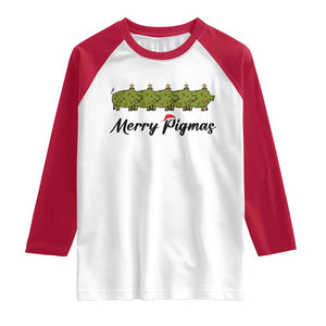 Merry Pigmas Raglan Shirt Holiday Gift For Pig Lovers TS12 White Red Print Your Wear