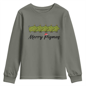 Merry Pigmas Youth Sweatshirt Holiday Gift For Pig Lovers TS12 Military Green Print Your Wear