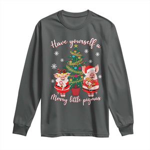 Have Yourself A Merry Little Pigmas Long Sleeve Shirt Christmas Pig Lover Farm Life TS12 Dark Heather Print Your Wear