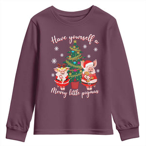 Have Yourself A Merry Little Pigmas Youth Sweatshirt Christmas Pig Lover Farm Life TS12 Maroon Print Your Wear