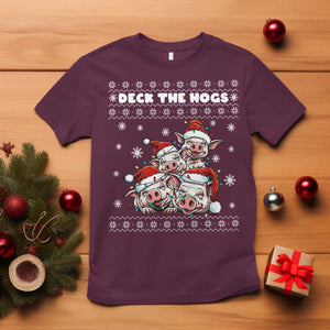 Deck The Hogs Ugly Christmas Sweater T Shirt Pig Lover Gift TS12 Maroon Print Your Wear