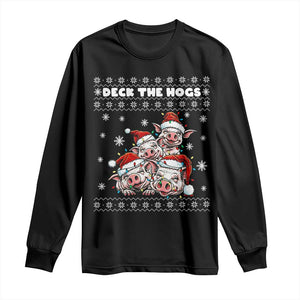 Deck The Hogs Ugly Christmas Sweater Long Sleeve Shirt Pig Lover Gift TS12 Black Print Your Wear