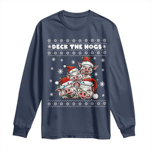 Deck The Hogs Ugly Christmas Sweater Long Sleeve Shirt Pig Lover Gift TS12 Navy Print Your Wear