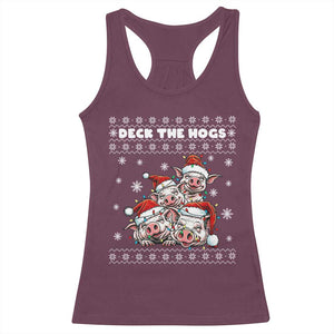 Deck The Hogs Ugly Christmas Sweater Racerback Tank Top Pig Lover Gift TS12 Maroon Print Your Wear