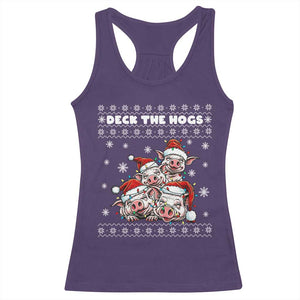 Deck The Hogs Ugly Christmas Sweater Racerback Tank Top Pig Lover Gift TS12 Purple Print Your Wear
