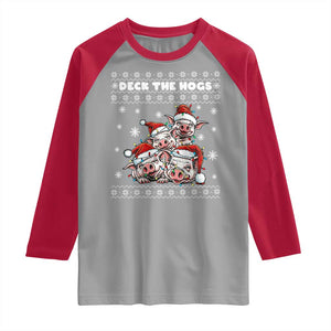 Deck The Hogs Ugly Christmas Sweater Raglan Shirt Pig Lover Gift TS12 Sport Gray Red Print Your Wear