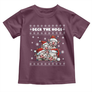 Deck The Hogs Ugly Christmas Sweater Toddler T Shirt Pig Lover Gift TS12 Maroon Print Your Wear