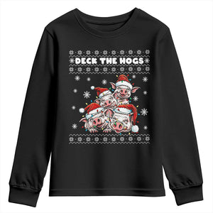 Deck The Hogs Ugly Christmas Sweater Youth Sweatshirt Pig Lover Gift TS12 Black Print Your Wear