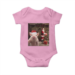 Funny Christmas Pig Selfie With Santa Gift Baby Onesie TS12 Light Pink Print Your Wear