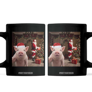 Funny Christmas Pig Selfie With Santa Gift Coffee Mug TS12 Black Print Your Wear