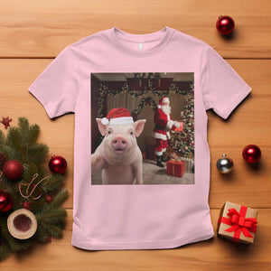 Funny Christmas Pig Selfie With Santa Gift T Shirt TS12 Light Pink Print Your Wear