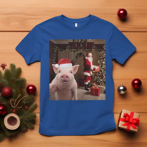 Funny Christmas Pig Selfie With Santa Gift T Shirt TS12 Royal Blue Print Your Wear