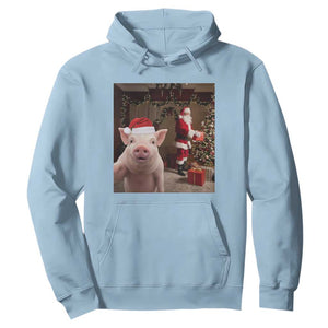 Funny Christmas Pig Selfie With Santa Gift Hoodie TS12 Light Blue Print Your Wear