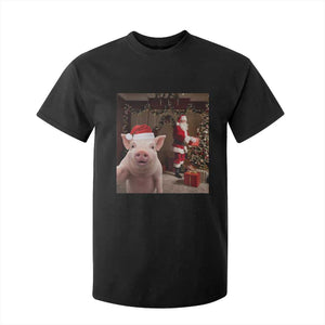 Funny Christmas Pig Selfie With Santa Gift T Shirt For Kid TS12 Black Print Your Wear