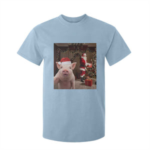 Funny Christmas Pig Selfie With Santa Gift T Shirt For Kid TS12 Light Blue Print Your Wear