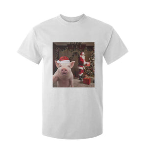 Funny Christmas Pig Selfie With Santa Gift T Shirt For Kid TS12 White Print Your Wear