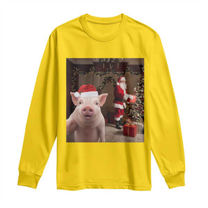 Funny Christmas Pig Selfie With Santa Gift Long Sleeve Shirt TS12 Daisy Print Your Wear