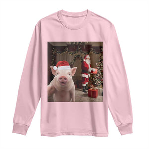 Funny Christmas Pig Selfie With Santa Gift Long Sleeve Shirt TS12 Light Pink Print Your Wear