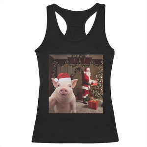 Funny Christmas Pig Selfie With Santa Gift Racerback Tank Top TS12 Black Print Your Wear