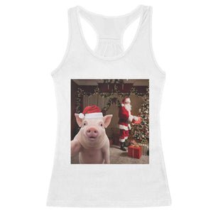 Funny Christmas Pig Selfie With Santa Gift Racerback Tank Top TS12 White Print Your Wear